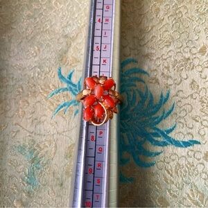 vintage natural orange coral cocktail ring Gold Tone Size 7